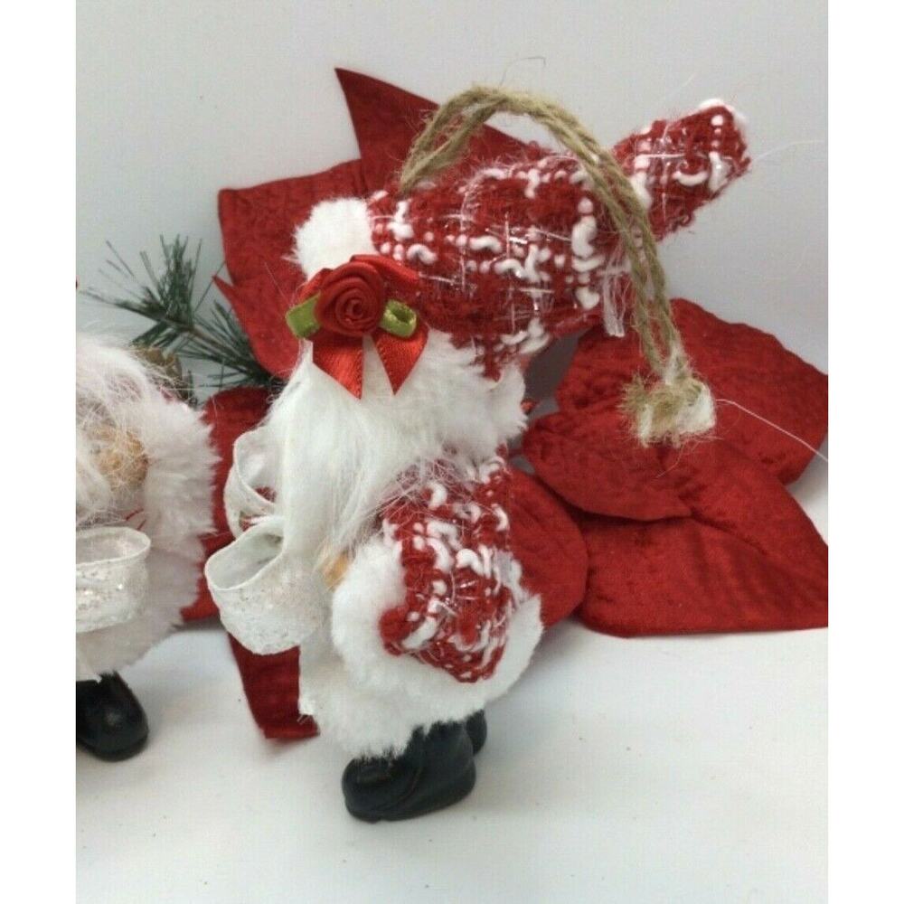 Santa Claus Christmas Ornament Red & White Plaid Hand Decorated - Picture 6 of 7